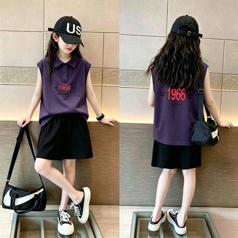 Girls' Korean Style Cotton Polo Collar Vest - Summer New Arrivals, Medium & Large Sizes, Casual Sleeveless Lapel T-shirt