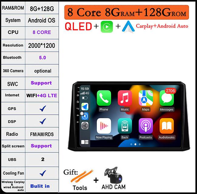 For Toyota Corolla 2019-2020 Auto GPS Navigation Android 14 WiFi lPS/QLED Screen RDS Stereo Radio CarMultimedia Player 4GLTE