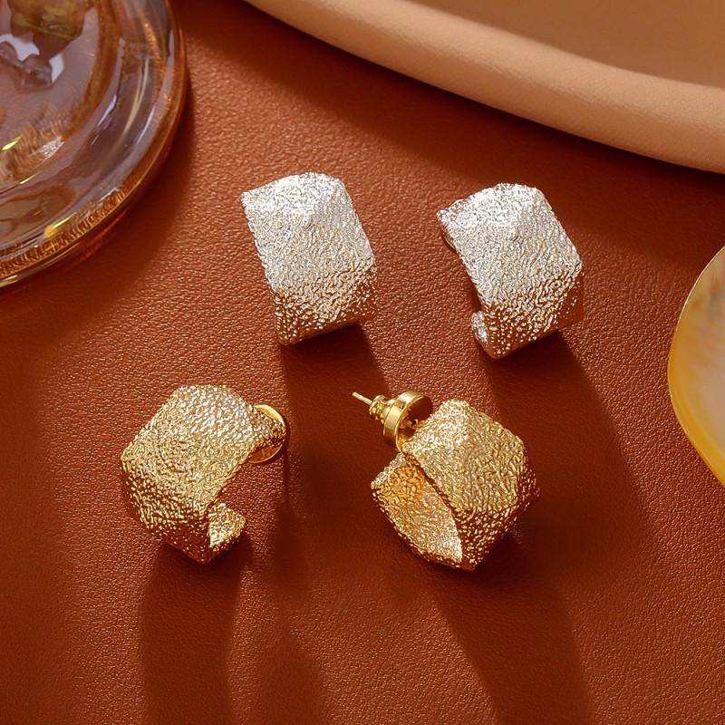 Geometric Irregular Matte Gold Earrings Women Sterling Post Copper Base Real Plated Fashion Statement