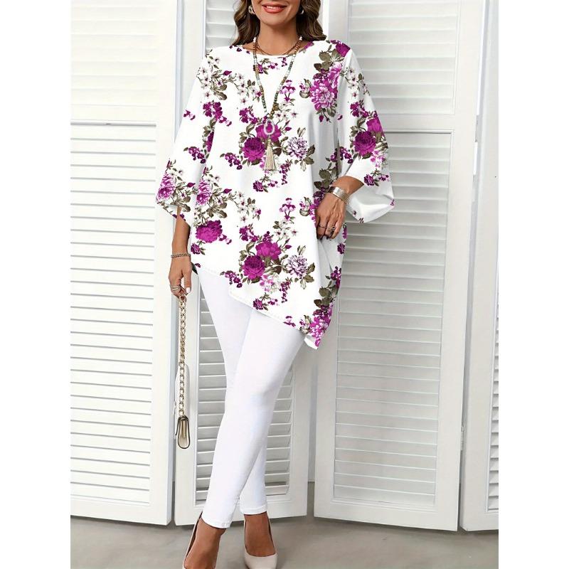 Elegant Tops for Plus Size Women - Round Neck Shirts with Low Perspective Feeling S