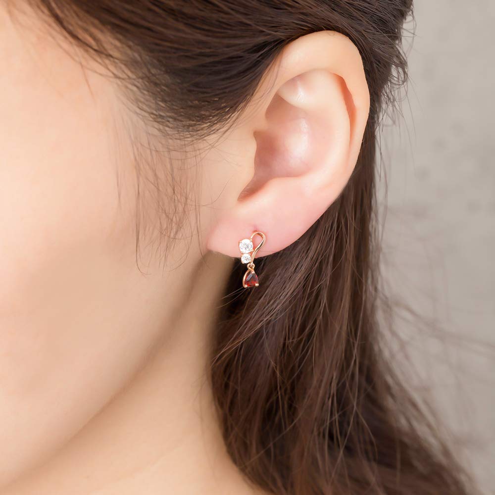 ESTELLE 10K Pink Gold Earrings with Garnet Heart Motif [Official] Women's (January Birthstone) 0222-6411-0011-0000