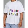 Cotton T Shirt White Happy Food Snack Delicious Cartoon Characters and Text Design for Casual Wear