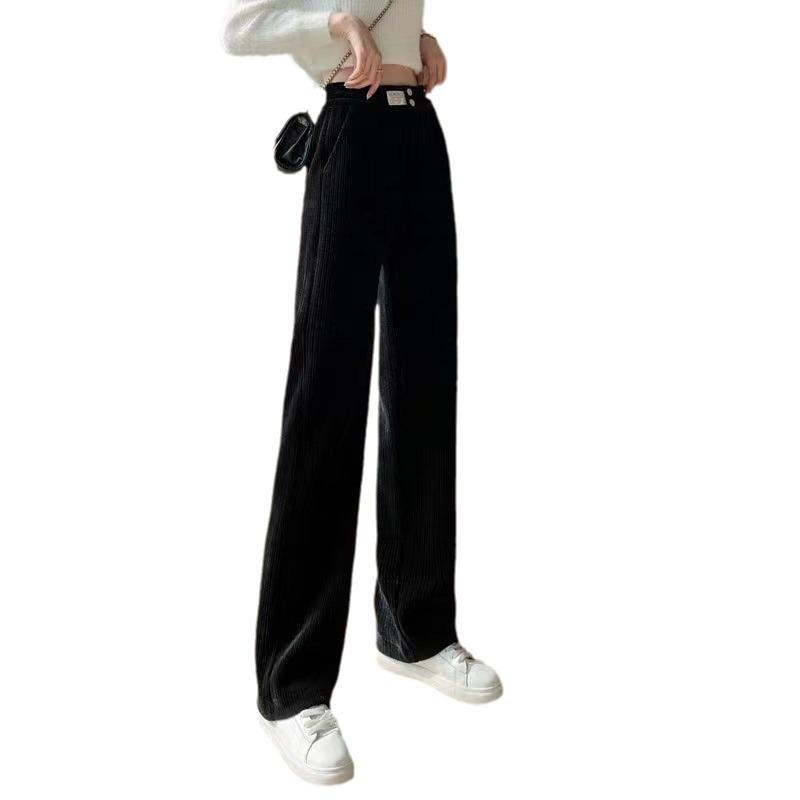 Damen Cordhose mit hohem Bund und weitem Bein - Weiß, Fleecegefüttert, Lockere Passform, Frühling/Herbst 2023