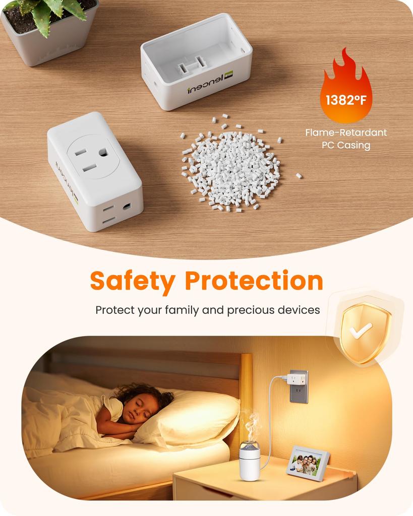 3 Prong To 2 Prong Adapter, LENCENT Plug Extender, Wall Plug Splitter with 3 AC Outlets, Travel Power Adapter for US To Japan Japanese