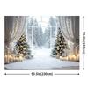 1 Piece Farmhouse Style Winter Background with Snowy Forest Scene and Few Feathers, Suitable for Outdoor Decoration