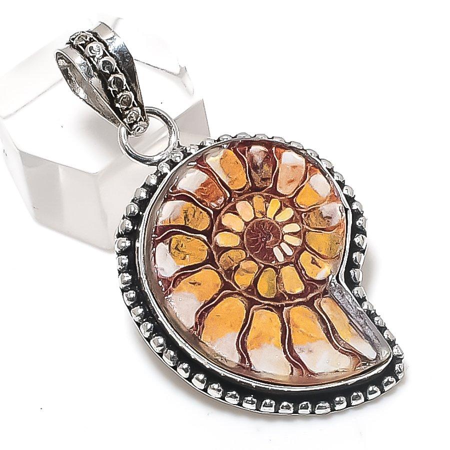 

Natural Ammonite Fossil Gemstone 925 Sterling Silver Jewelry Pendant 1.81 k3D44