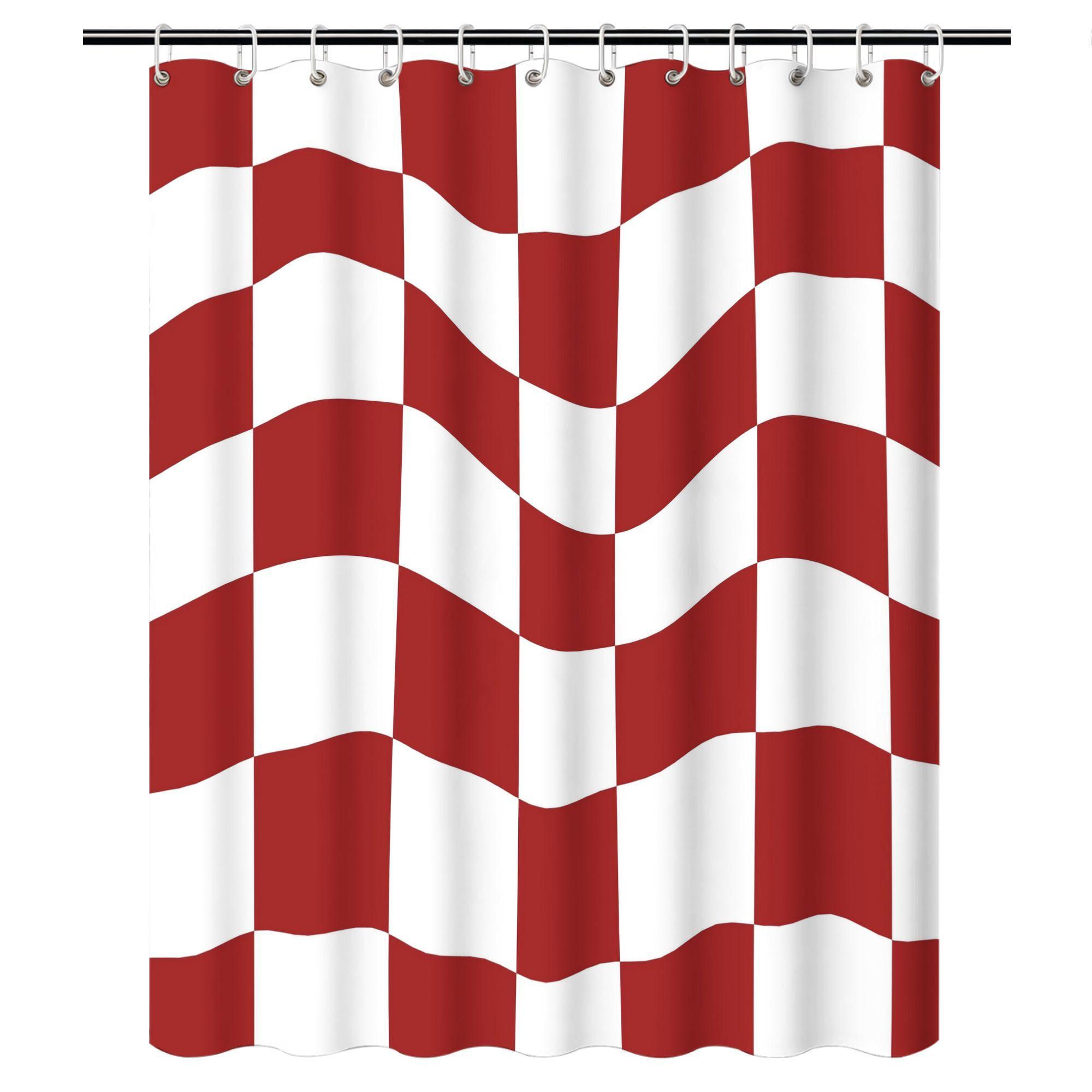 

Wavy Red & White Checkerboard Shower Curtain – Optical Illusion Design 70.87X70.87 Inch Modern Guest Bath Decor W60H190(CM)-1 Pcs