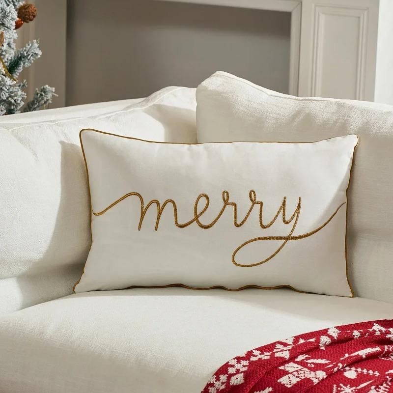 Christmas Tree Embroidery Pillowcase Merry Christmas Cushion Cover Sofa Headboard Waist Pillowcase Holiday Decoration