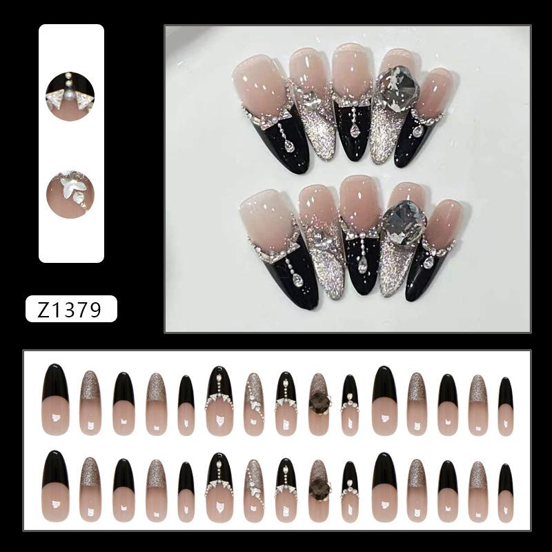 Z1379 Deep Night Sky Butterfly Cat Eye Glue On Nails Long Almond Sparkly For All People