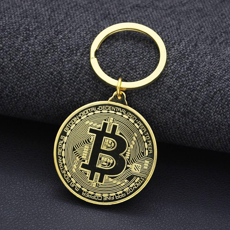 1 Piece Bitcoin Commemorative Collectors Coin Keychain Bitcoin Key Chain Copper Plated Alloy Bitcoin Key Ring Friends Gifts