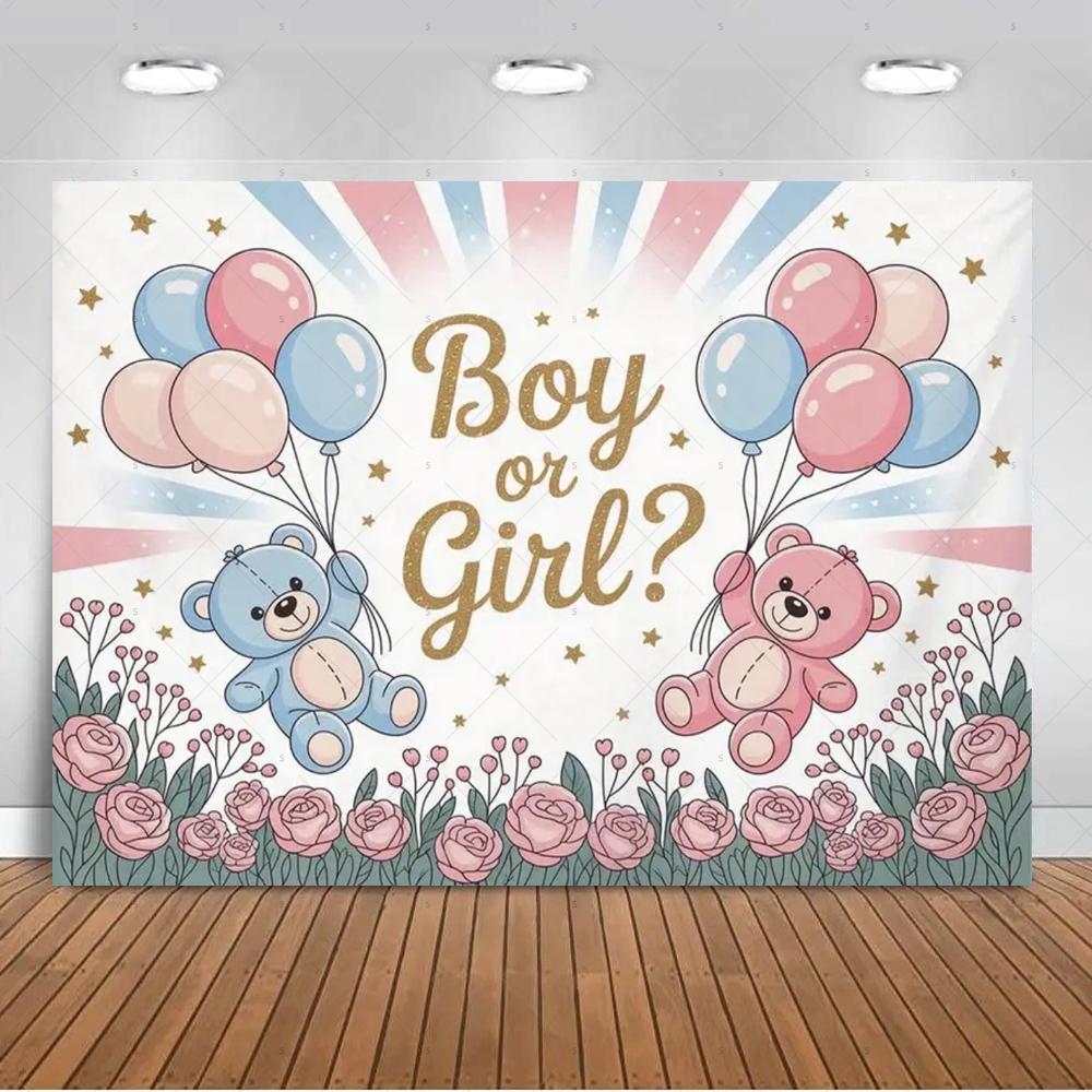 The genre Reveal theme backdrop baby party decorations supplies pink blue bear gift banner newborn shower photography4878