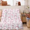 Pink Bow Flannel Blanket, Soft and Skin-Friendly Shawl Blanket, Lightweight Aesthetic Gift, Perfect Home Decor Throw Blanket
