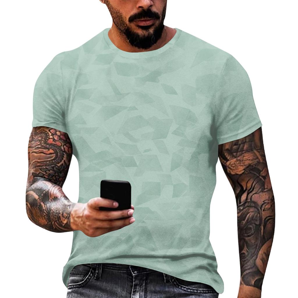 Men's Casual Loose Fit Short Sleeve T-Shirt Gradient Print Crew Neck Lightweight Soft Fabric Summer Wear