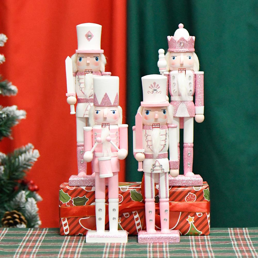30cm Handmade Wooden Pink Nutcracker Soldier, Festive Collectible Tabletop Ornament, Unique Christmas Decor & Holiday Gift