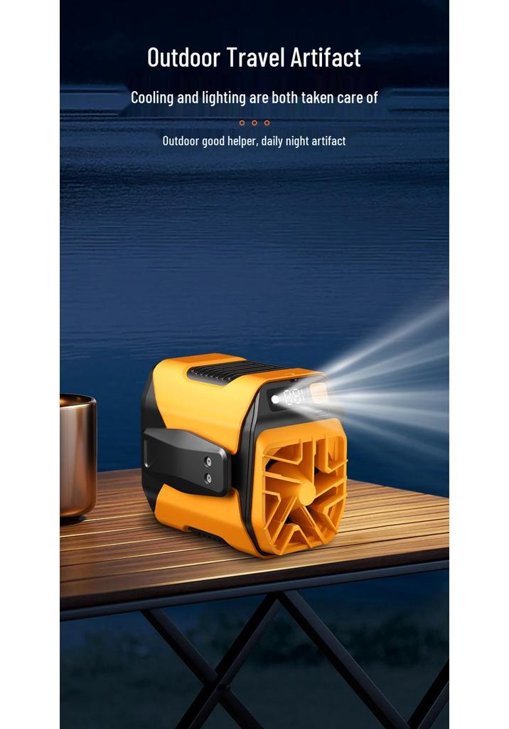 Portable Rechargeable Neck and Waist Fan with Large Capacity, Outdoor Lighting, and Long Battery Life