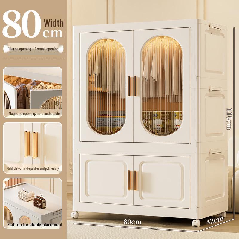Children's Toy Storage Cabinet: Movable Multi-layer Thickened Wardrobe with Folding Shelves for Home and Bedroom