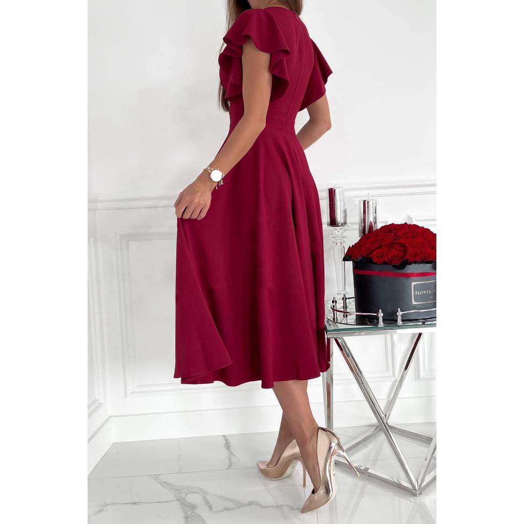 2023 European & American V-Neck Ruffle Sleeve Casual Party Dress