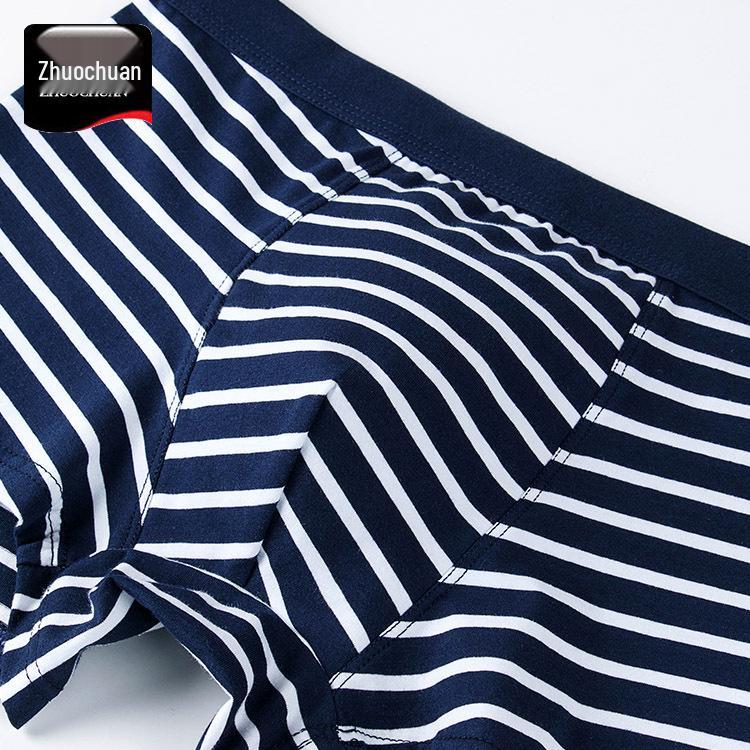 Pure Cotton Striped Men's Mid-Waist Boxer Briefs, Plus Size, Sporty and Trendy.