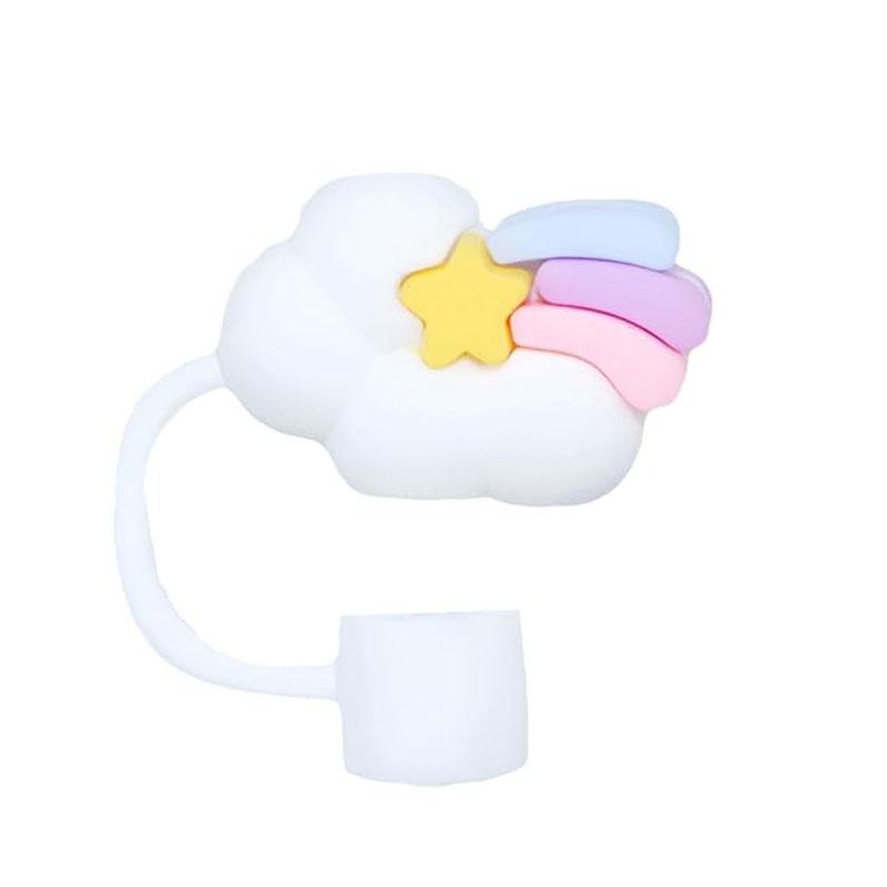 3D Crown Cloud Straw Toppers Rainbow Cloud Straw Covers, Soft Silicone 0.4in/10mm Straws Accessories with Stanley Cup 40Oz