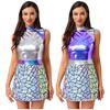 Womens Halloween Alien Astronaut Costume Gradient Sequin Metallic Shiny A-Line Dress