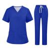 Soild Scrub Arbeitsuniform Anzug für Damen Kreuz V-Ausschnitt Kurzarm Fun T-Shirts Arbeitskleidung T-Shirt mit Taschen