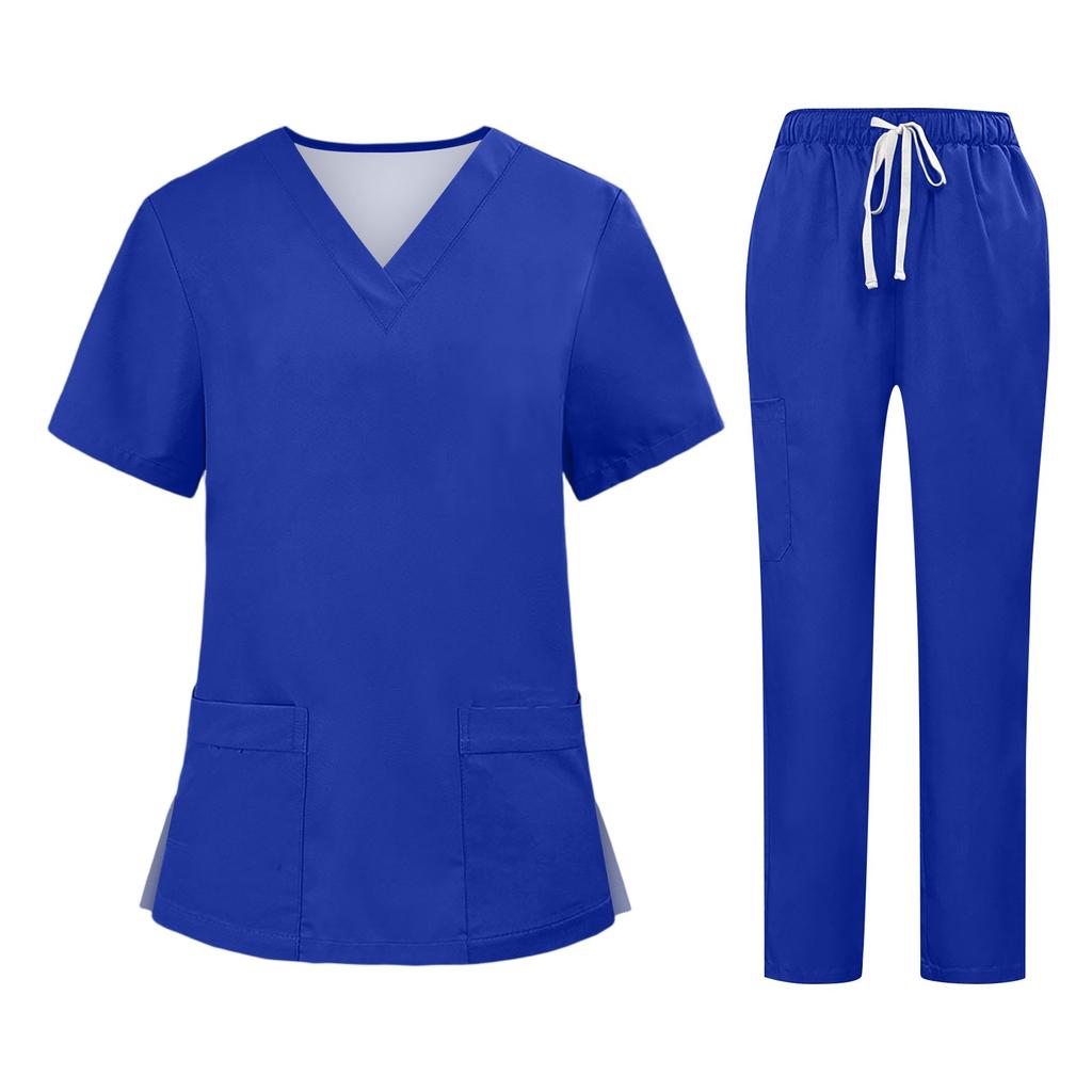 Soild Scrub Arbeitsuniform Anzug für Damen Kreuz V-Ausschnitt Kurzarm Fun T-Shirts Arbeitskleidung T-Shirt mit Taschen