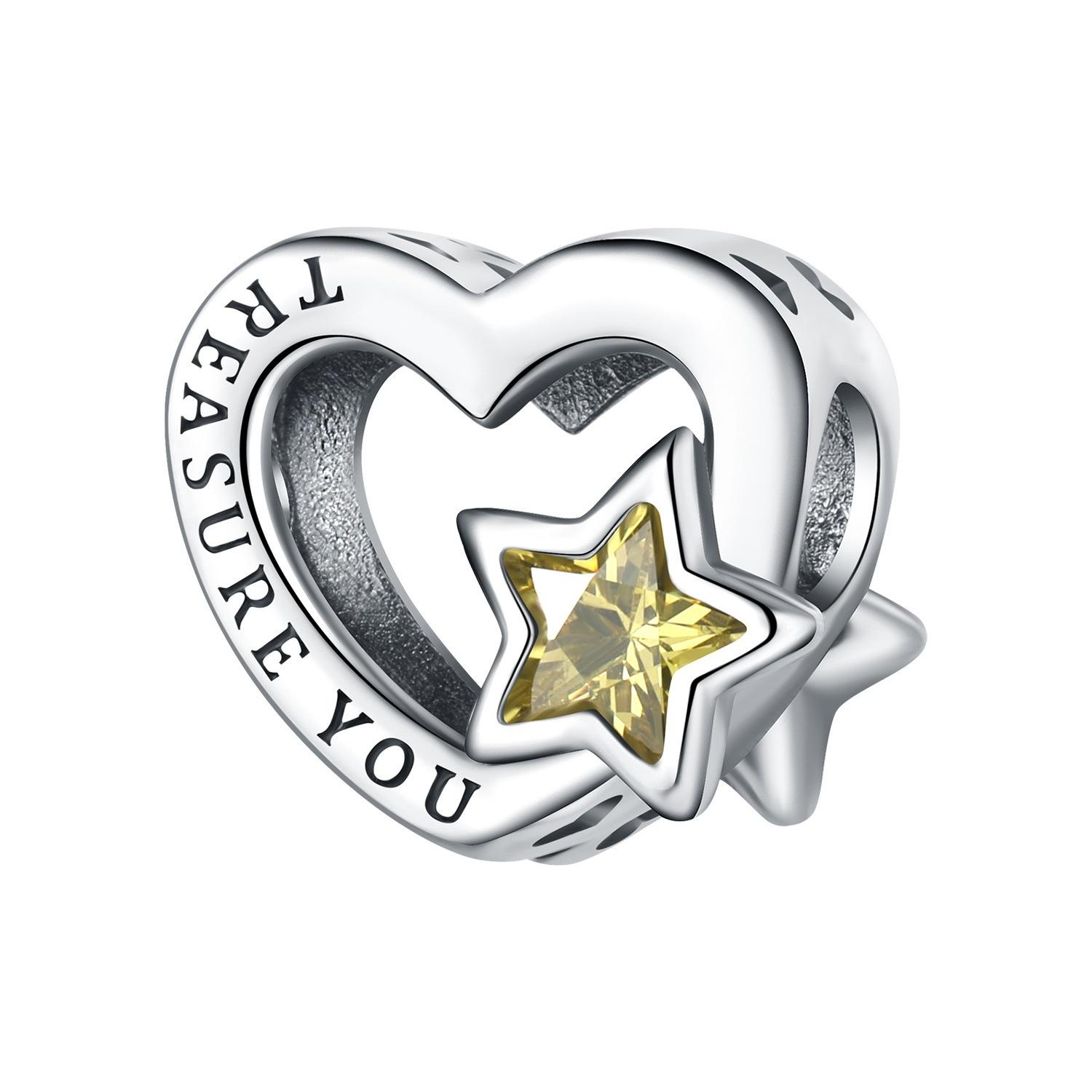 

S925 Silver Love Heart Zirconia Charm Beads Adjustable DIY Bracelet Jewelry Gift for Her