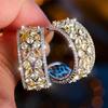 Luxus Damen Rot Grün Regenbogen Zirkon Kristall Stein Steckerohrringe Großer Anhänger Silberfarbe Hochzeit Europäischer Schmuck Für Frauen