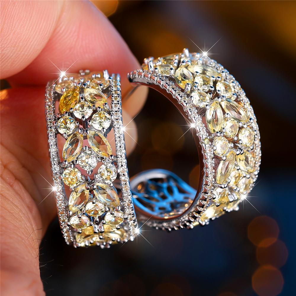 Luxus Damen Rot Grün Regenbogen Zirkon Kristall Stein Steckerohrringe Großer Anhänger Silberfarbe Hochzeit Europäischer Schmuck Für Frauen