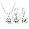 Sterling Silver Zirconia Pendant Necklace Pierced Earrings Jewelry Set
