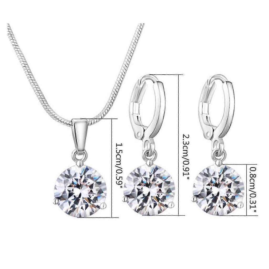 Sterling Silver Zirconia Pendant Necklace Pierced Earrings Jewelry Set