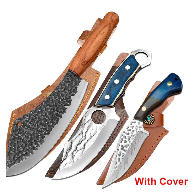Forged Kitchen Knives Meat Cleaver Chopping Vegetables Butcher Knives Hiking Camping Barbecue Outdoor Survival Knife Wood Handle