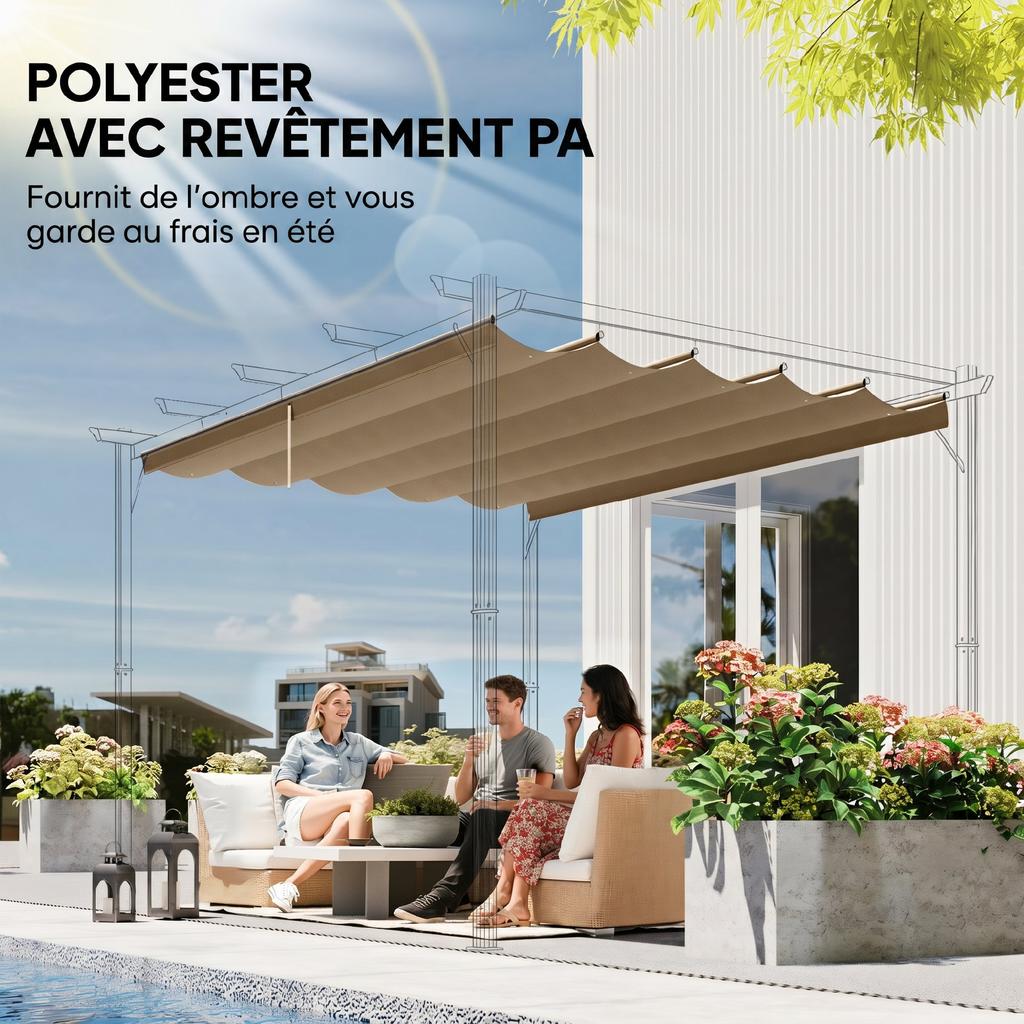 Canopy for 3 x 3 m Retractable Pergola, 250 x 255 cm, Ecru