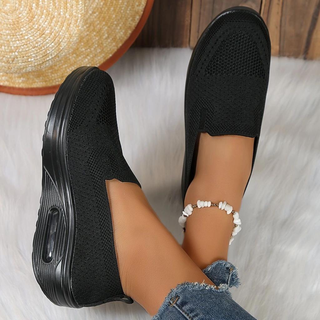Large Size 35-44 Sets of Feet, One Pedal, Thick Sole Heightening Air Cushion Rocking Shoes, Flying Woven Mesh, Breathable Casual Women