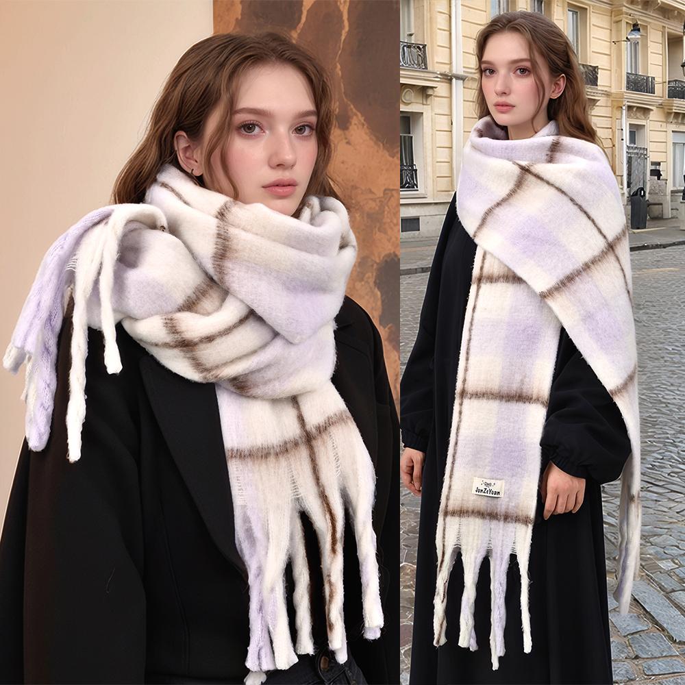 Fashion Plaid Print Scarf Tassels Shawl For Women Winter Warm Wraps Thick Pashmina Muffler Outdoor Coldproof Shawl  Scarves
