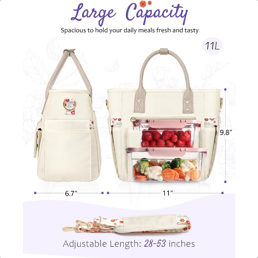 

Deluxe Insulated Lunch Box Bag Women Leakproof Waterproof Cooler with Multi Pockets Removable Strap for Work Picnic Teacher Mot United States