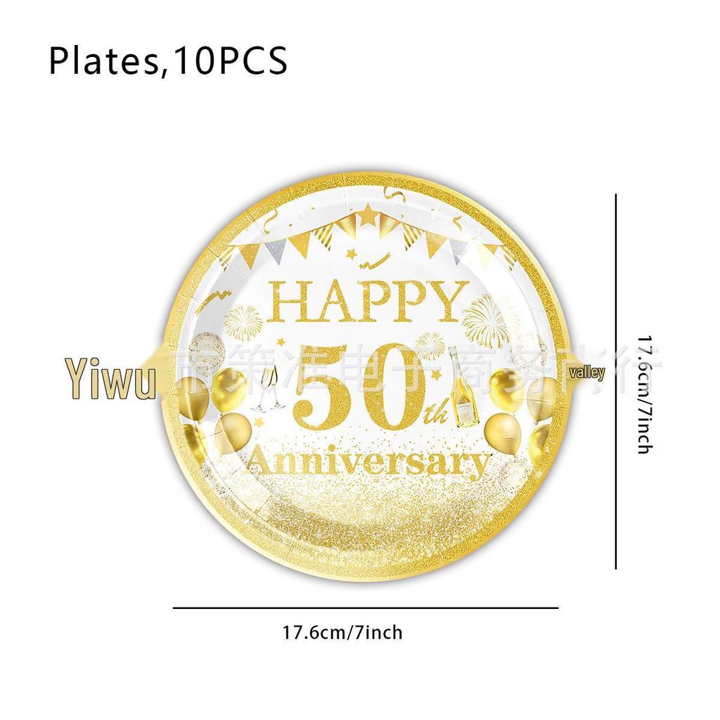 50th Birthday Party Disposable Tableware Set: Plates, Cups, Napkins, Tablecloth, Cutlery Supplies.