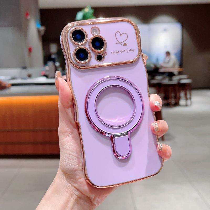 Applicable to iPhone17Promax wave love mobile phone case Apple 16 electroplated magnetic suction bracket anti-drop protective case