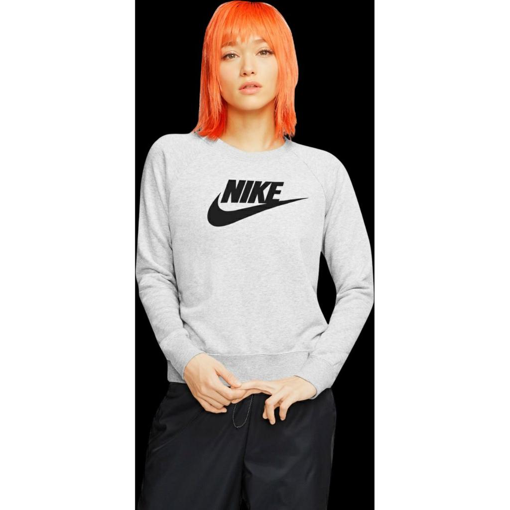 Nike Felpa Girocollo in Maglia con Stampa Logo Sportswear Essential Donna Top Grigio Bianco BV4113-051