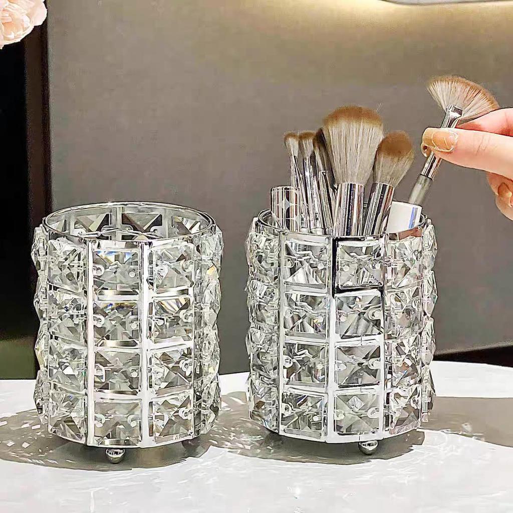 Nordic INS Style Crystal Iron Art Desktop Ornaments: Makeup Brush & Pen Holder Decorative Display.