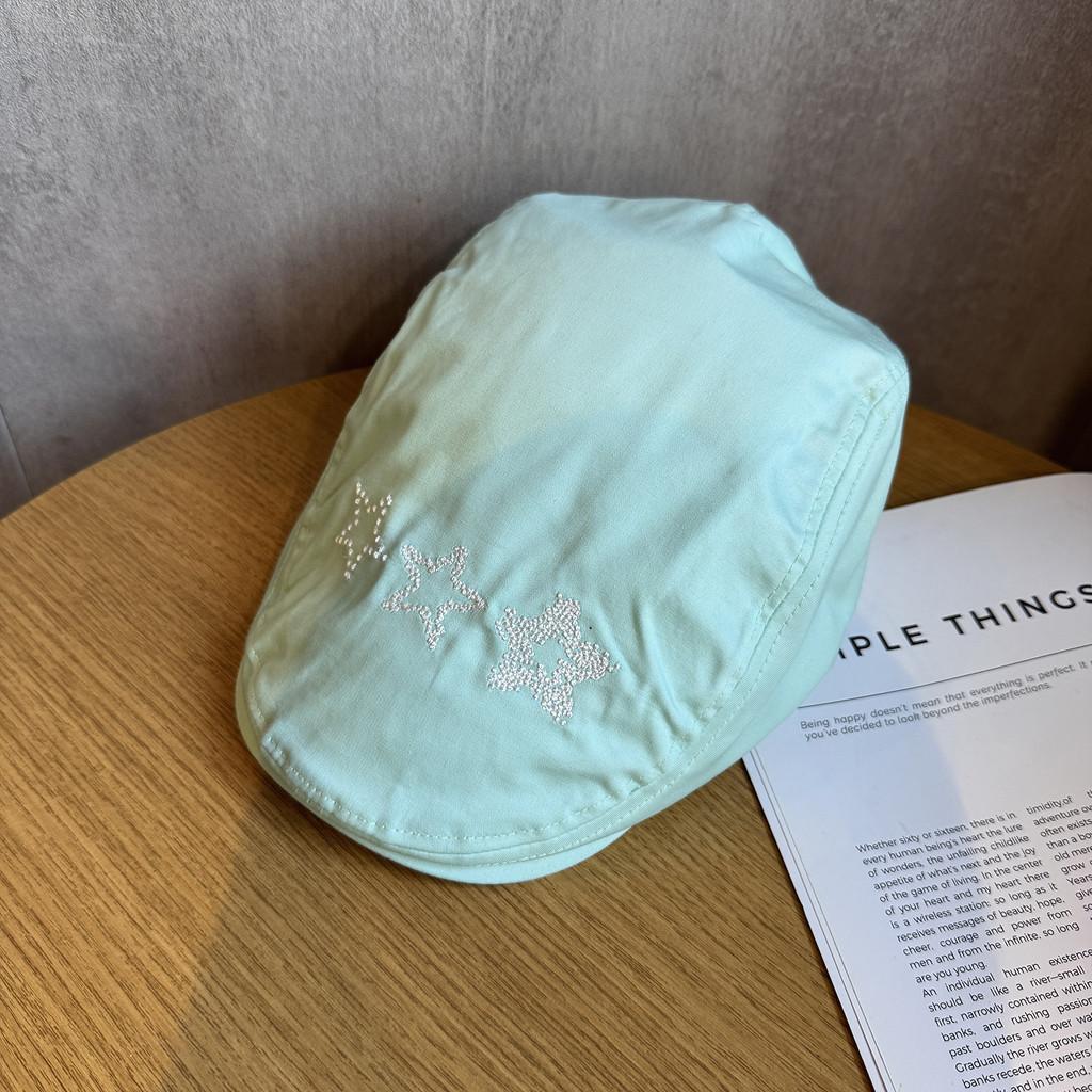 Starry Japanese Style Beret Cap With Short Brim Breathable Cotton For Women