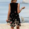 Women's Fashion Printed Summer Sleeveless V-neck Tank Top Pocket Casual Loose Dress
