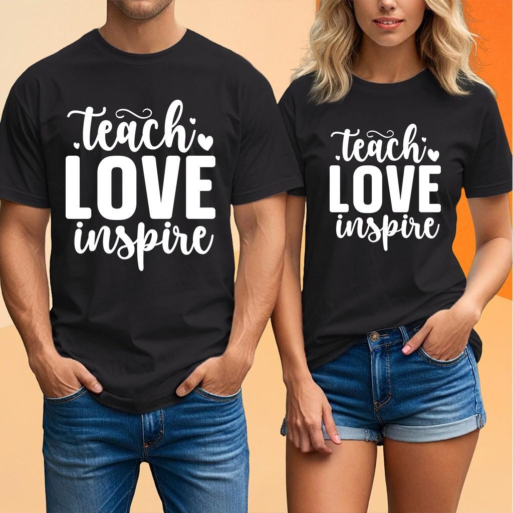 Teach Love Inspire T Shirt Teacher Classroom School Educator Quote Graphic Tee XXL