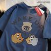 Wake Up 3 Onlookers Of Cats Japanese Style Menswear Cotton Tee Clothes T-Shirts Oversized Quality Shirts Fashion Crewneck Tshirt