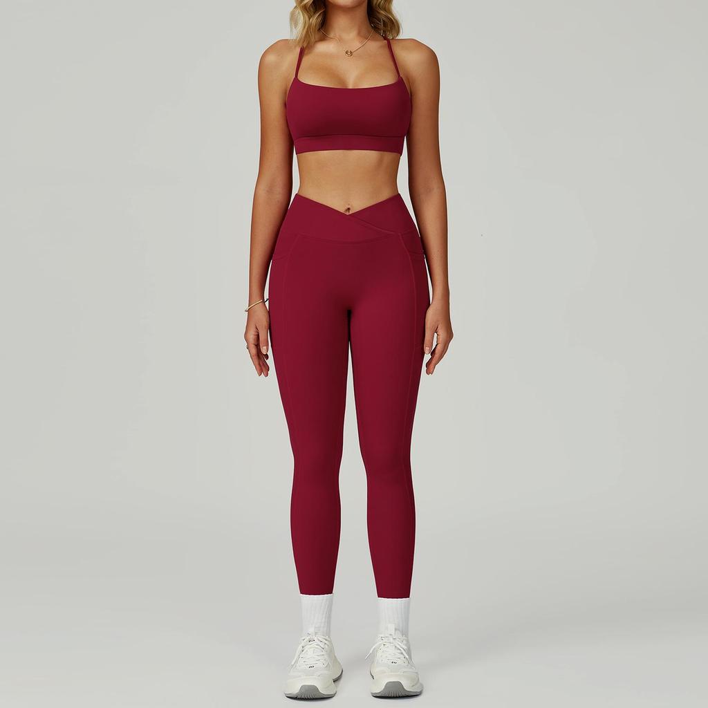 Women's Nude Feeling Yoga Set: High-Waist, Hollow-Back, Tummy Wrap, Tight-Fit for Running and Fitness