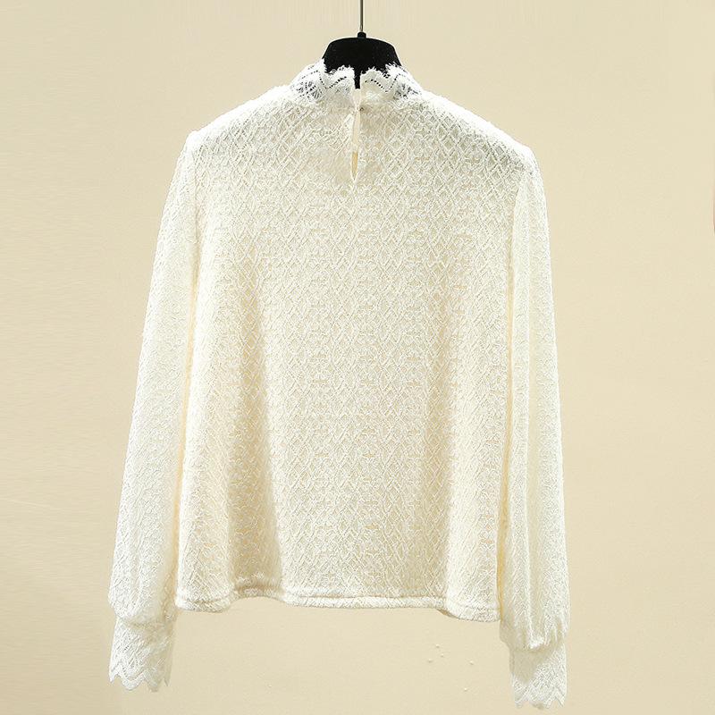 Lace Base Shirt for Women's New Autumn and Winter Lantern Sleeves Unique and Unique Top Half Turtleneck Shirt