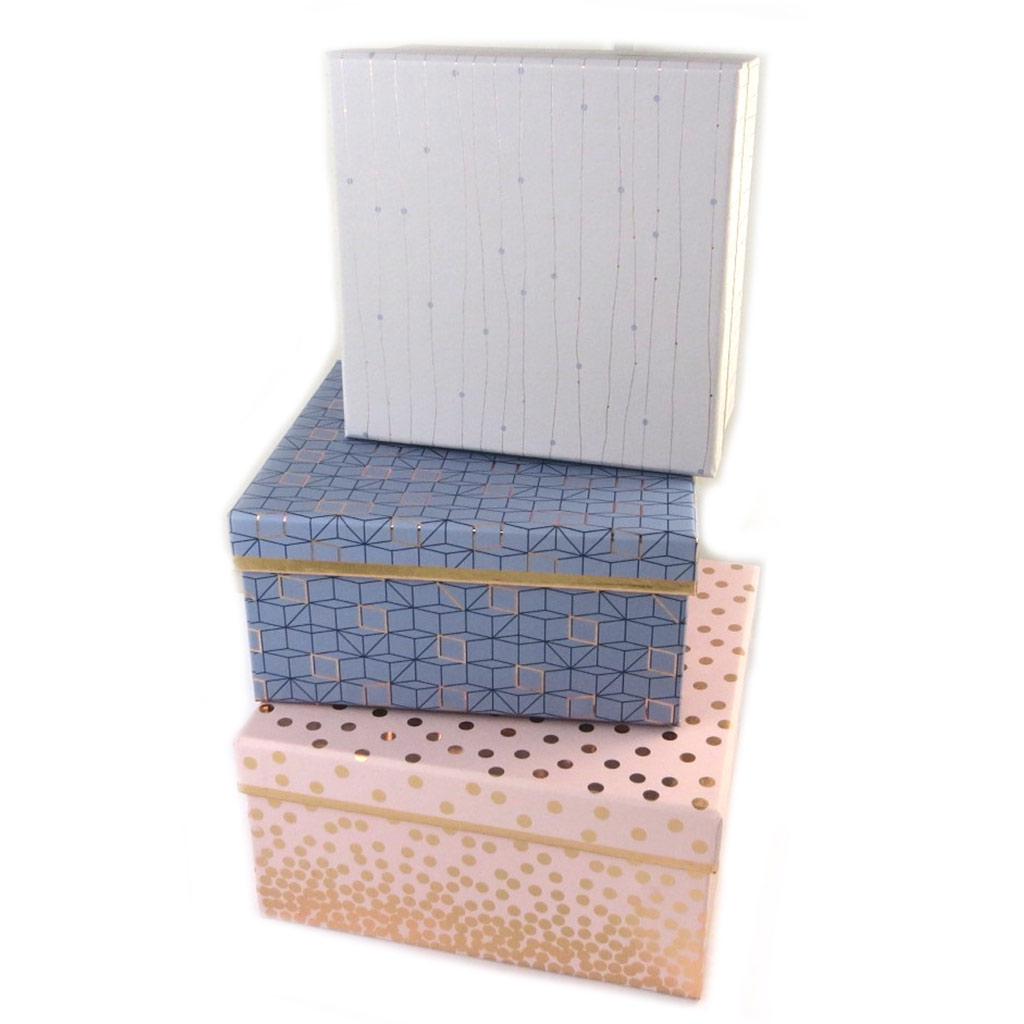Les Trésors De Lily [P1094] - Set of 3 Nesting Boxes 'Baroque Art' Blue-grey Pink