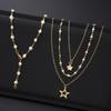 4pcs Fashion Simple Elegant Star Pendant Necklace Set Retro Pearl Y-Shaped Long Chain Necklace for Women Daily Wear Jewelry Gift