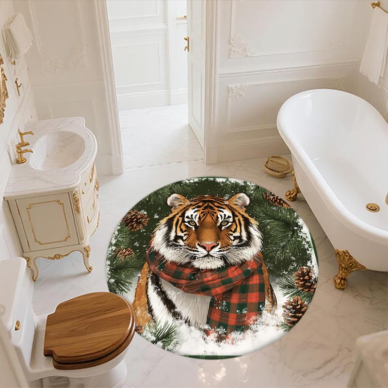 Vintage Tiger,Round Area Rug,Carpet Rug for Living Room Bedroom Sofa Playroom Decor,Non-slip Floor Mat