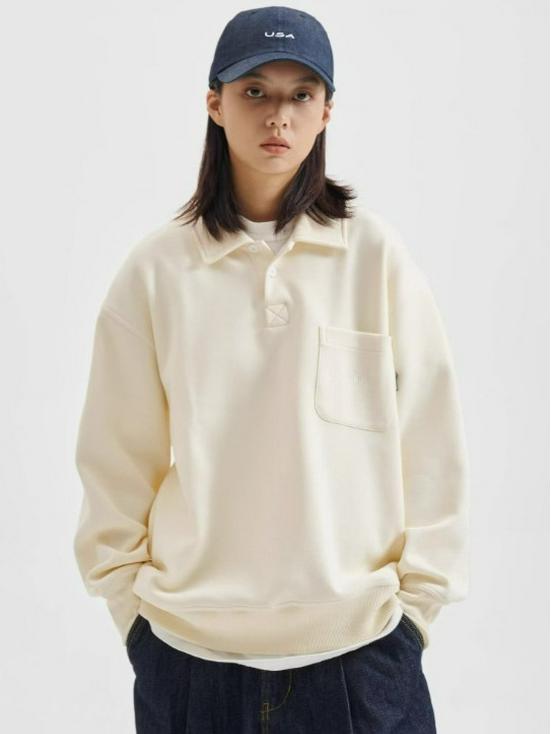 Autumn/Winter Long Sleeve Loose Fit Lapel Hoodie Pullover Casual Polo Shirt.